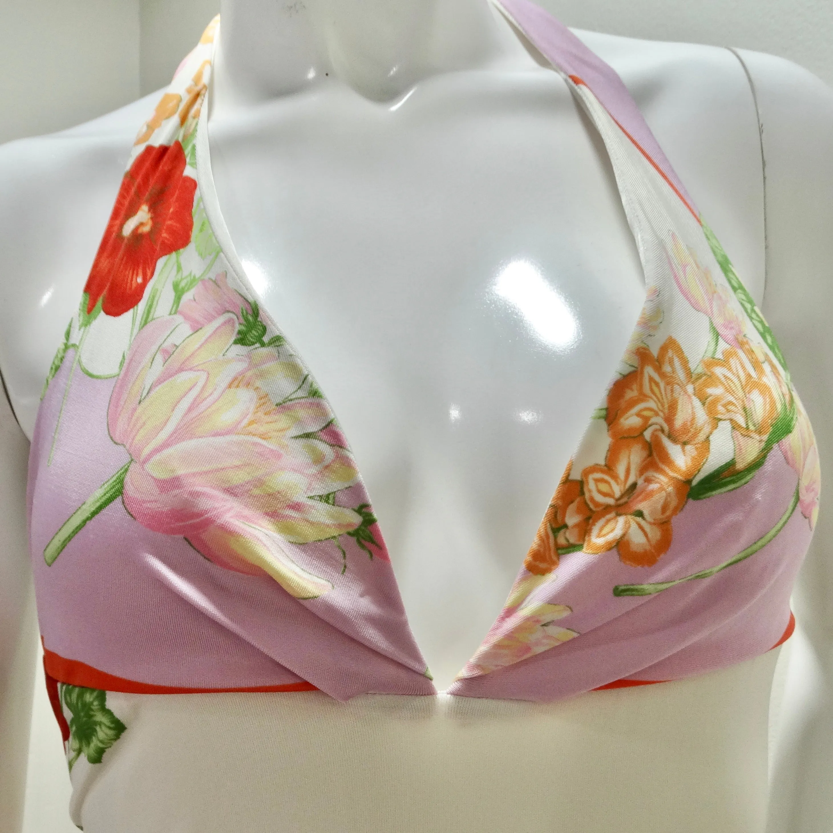 Y2K Versace Lotus Print Floral Halter Dress
