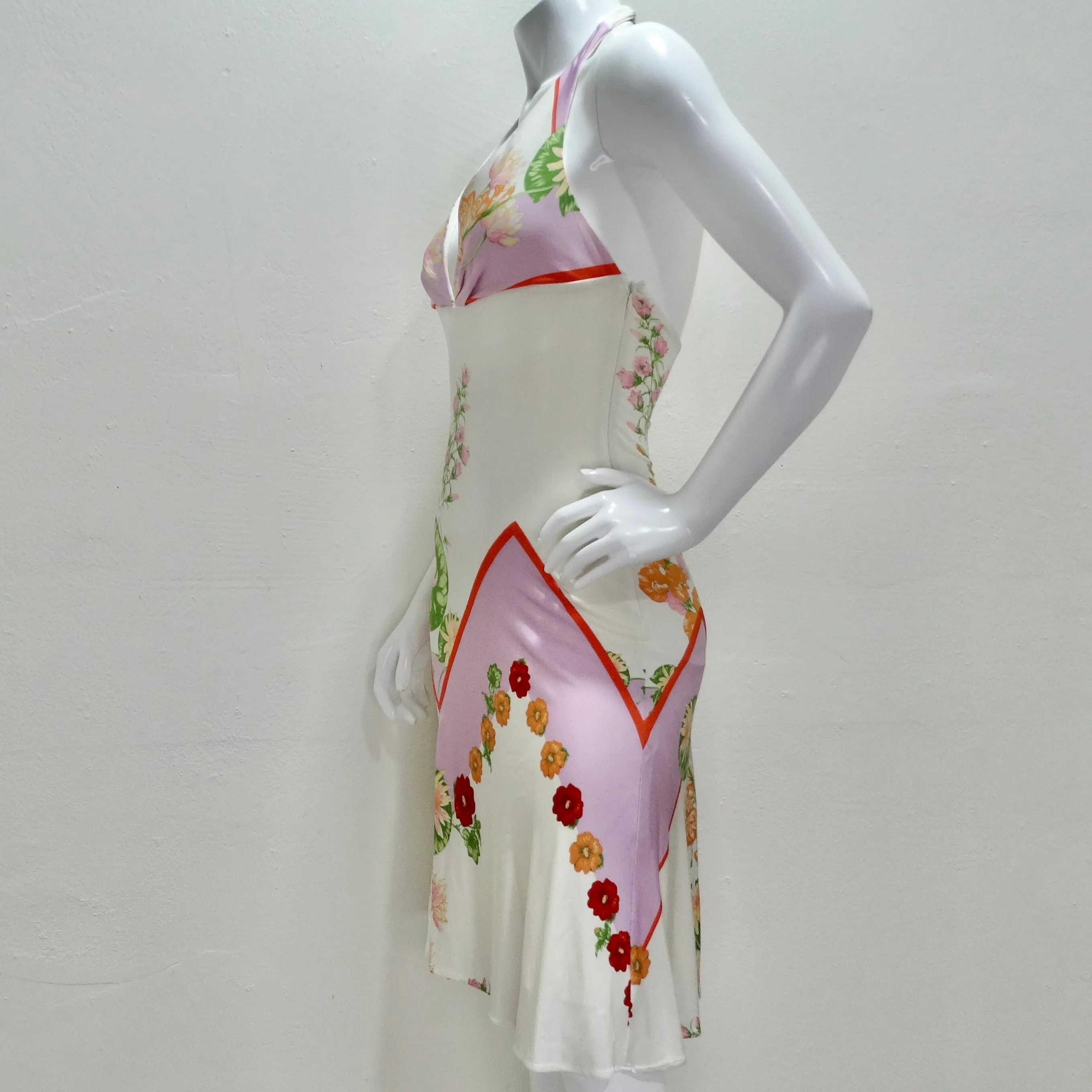 Y2K Versace Lotus Print Floral Halter Dress