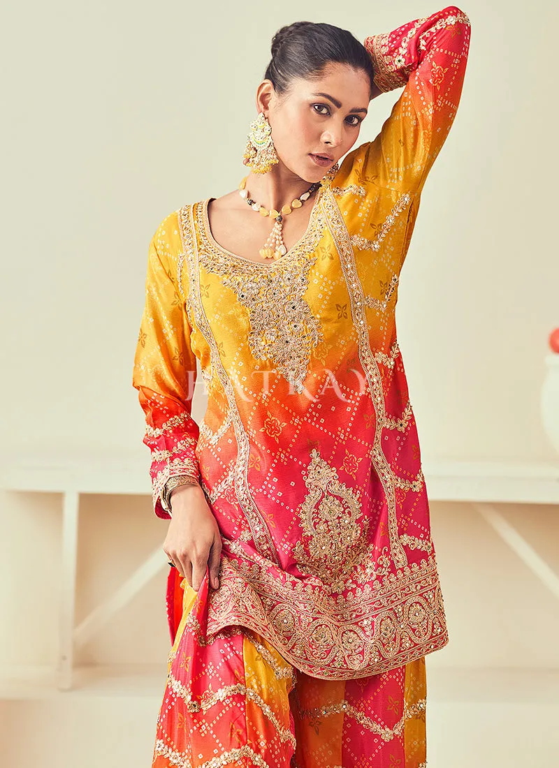 Yellow And Red Sharara Style Suit
