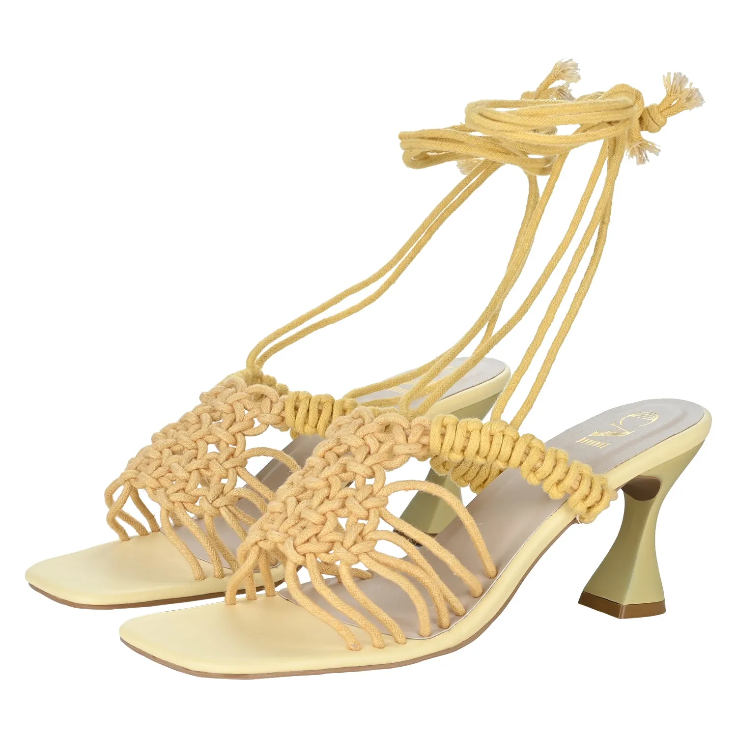 Yellow Knotted Tie-Up Heels