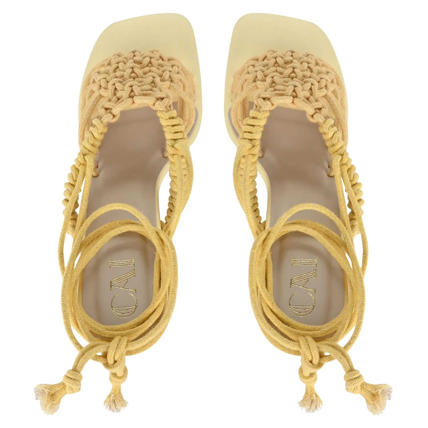 Yellow Knotted Tie-Up Heels