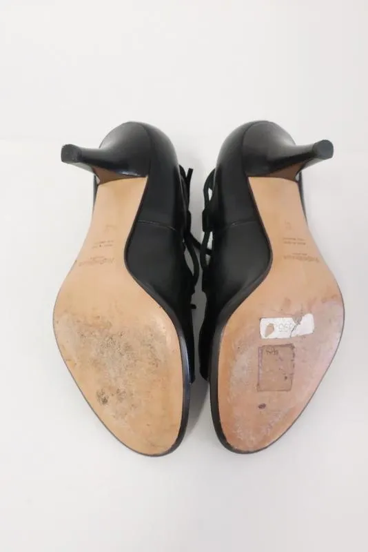 Yves Saint Laurent Lace-Up Sandals Black Leather Size 36.5 Mid-Heel